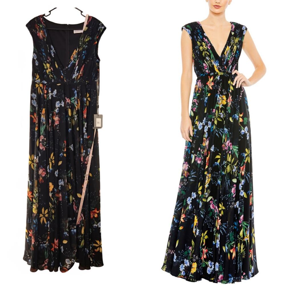 IEENA for MAC DUGGAL NWT Pleated Floral A-Line Black Gown, Size 10